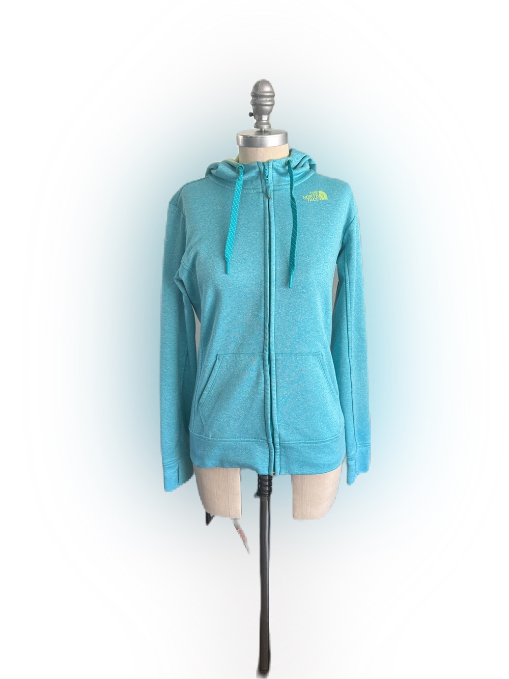 The North Face Women’s Aqua White Heathered Hooded Zip Up Jacket. Size Small